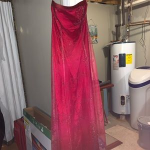 Red ombré dress with beading. Corset back